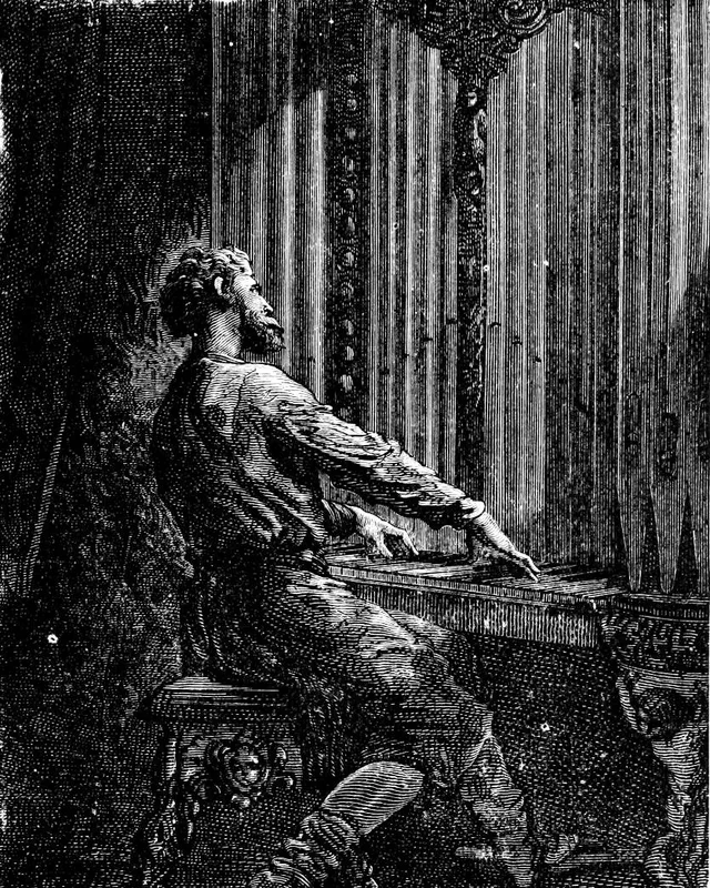 Captain Nemo, illustrated by Alphonse de Neuville, engraved by Hildibrand for Vingt mille lieues sous les mers, Hetzel, 1870